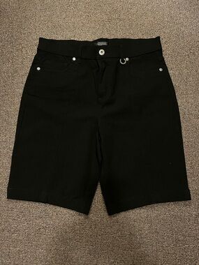 Simon Chang Black Mid-Rise Bermuda Shorts